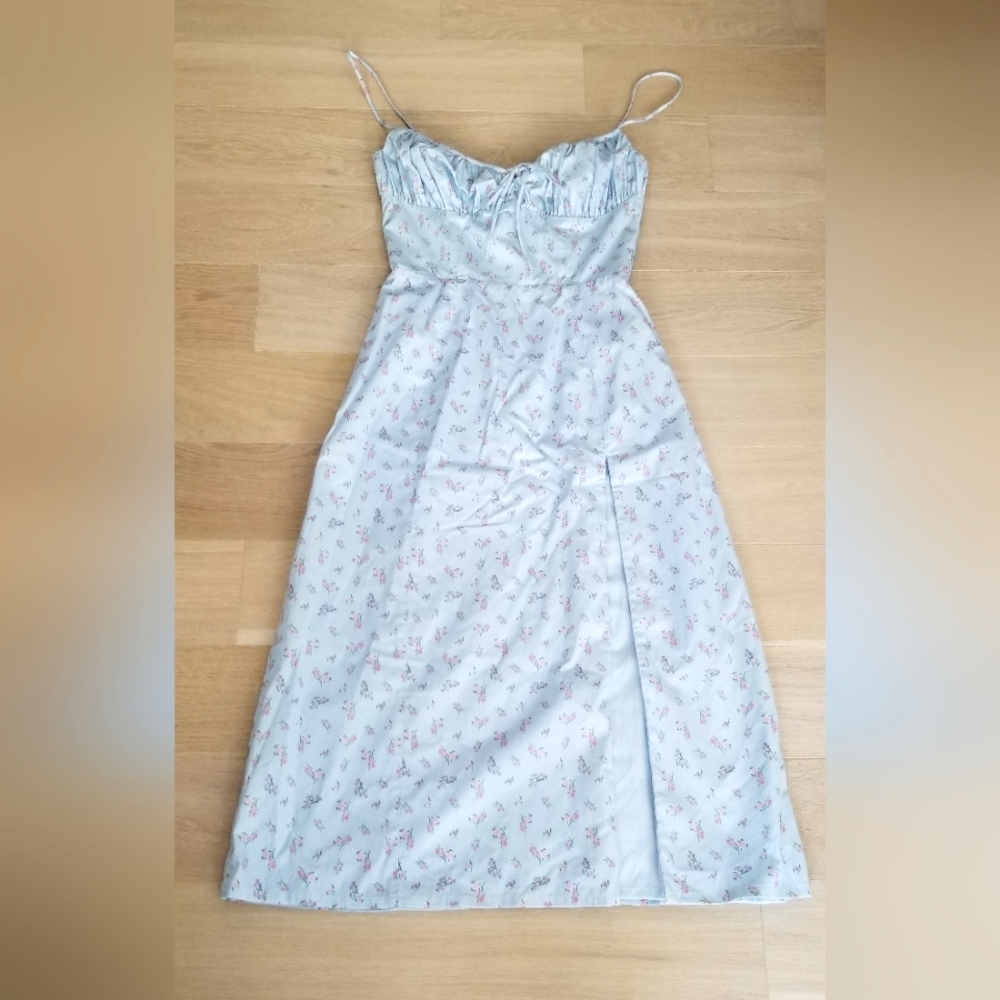 House of CB Size S XS Carina Blue Floral Corset Bustier Midi Dress